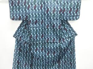 アンティーク　木綿本場久留米絣　幾何学模様単衣着物